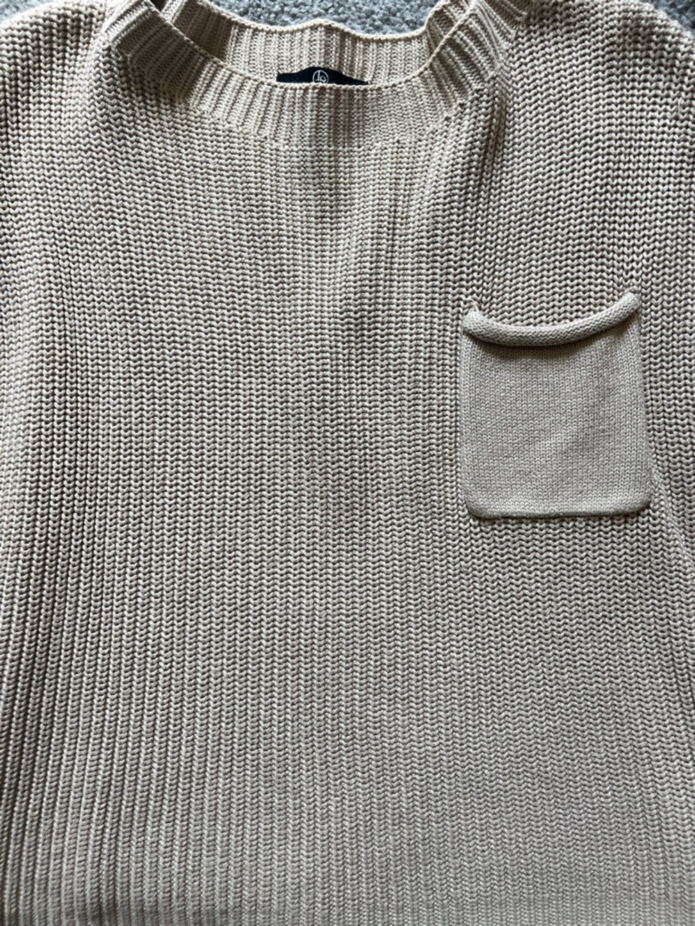Beige Knit Short Sleeve Pocket Sweater - Women - Picture 3 of 4